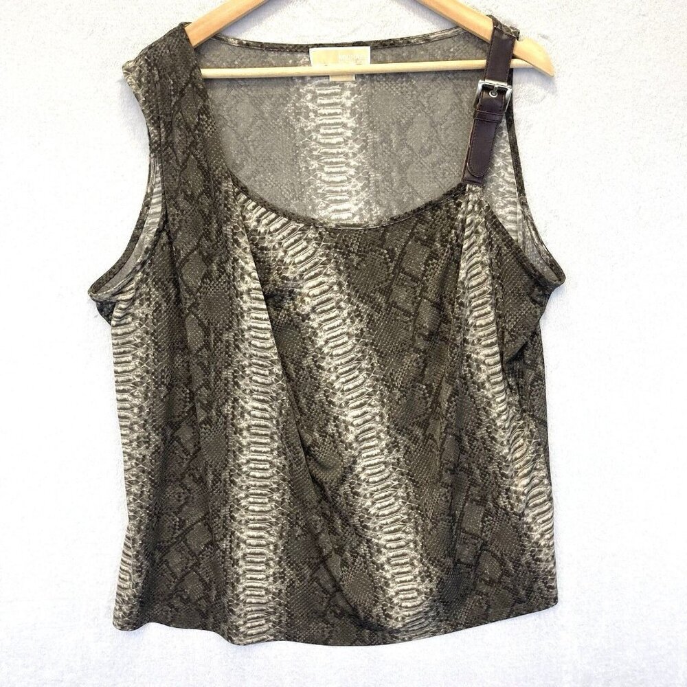 Michael by Michael Kors Sleeveless Tank Top Size 2X Buckle Brown Snakeskin Print